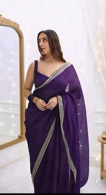 Purple Net Ready-to-Wear Saree 385