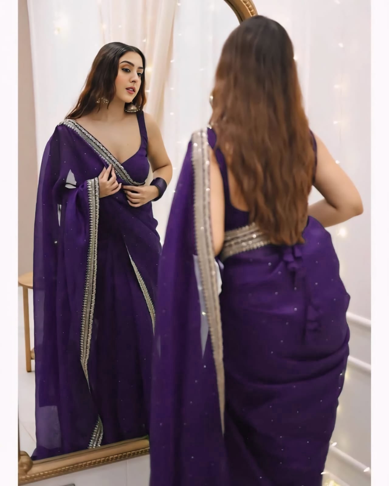 Purple Net Ready-to-Wear Saree 385