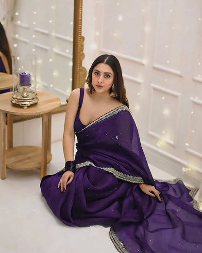 Purple Net Ready-to-Wear Saree 385