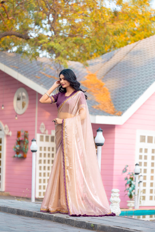 Beige Designer Ready to wear saree / Pre stitched / 353