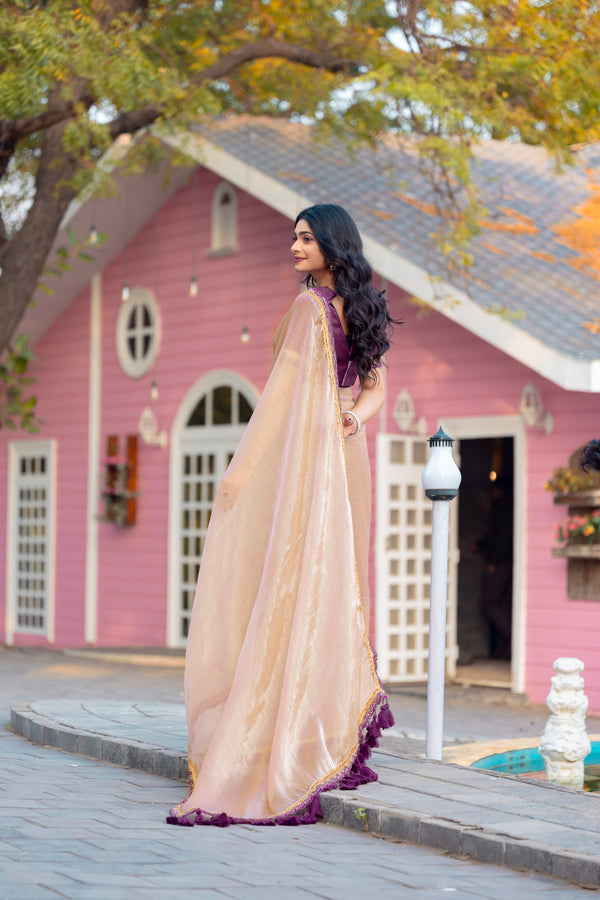 Beige Designer Ready to wear saree / Pre stitched / 353