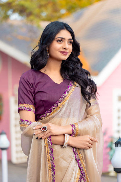 Beige Designer Ready to wear saree / Pre stitched / 353