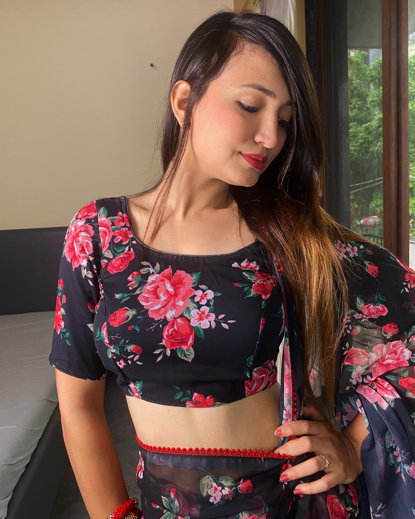 Black Floral Printed Ready-to-Wear Saree 354