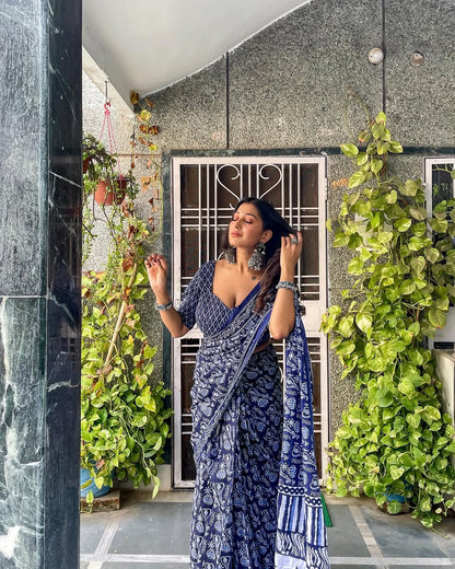 Blue Cotton Ready-to-Wear Saree 425