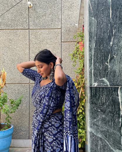 Blue Cotton Ready-to-Wear Saree 425