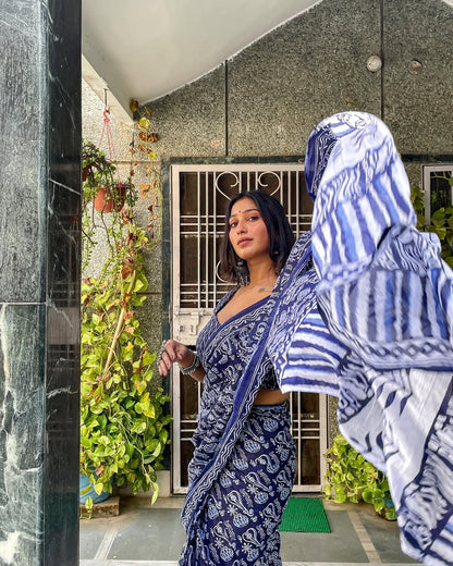 Blue Cotton Ready-to-Wear Saree 425