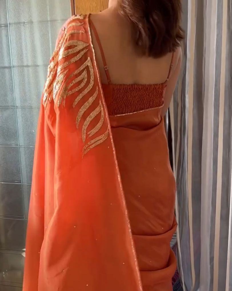 Orange premium Ready-to-Wear Saree 445