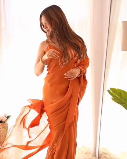 Orange premium Ready-to-Wear Saree 445