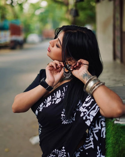 Black Cotton Ready-to-Wear Saree 403