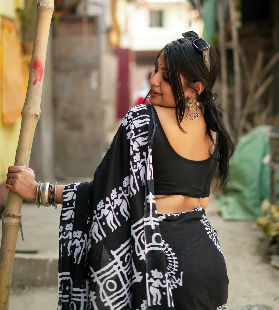 Black Cotton Ready-to-Wear Saree 403