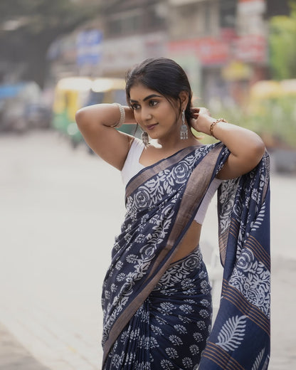 Blue Cotton Ready-to-Wear Saree 400