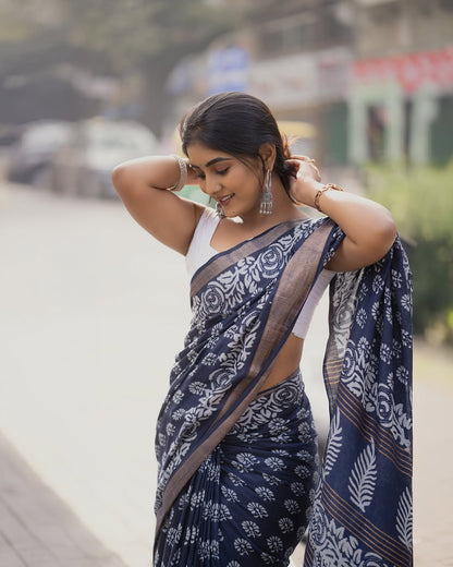 Blue Cotton Ready-to-Wear Saree 400