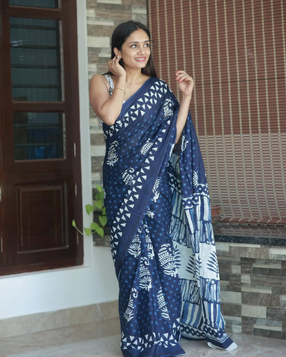 Blue Cotton Ready-to-Wear Saree 402