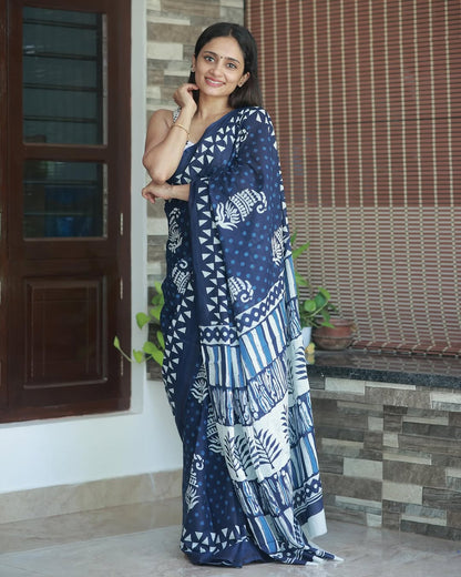 Blue Cotton Ready-to-Wear Saree 402