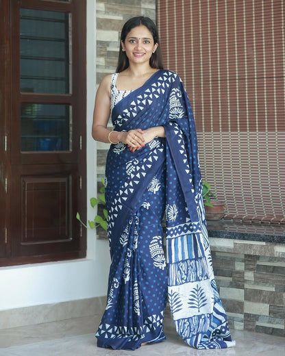 Blue Cotton Ready-to-Wear Saree 402