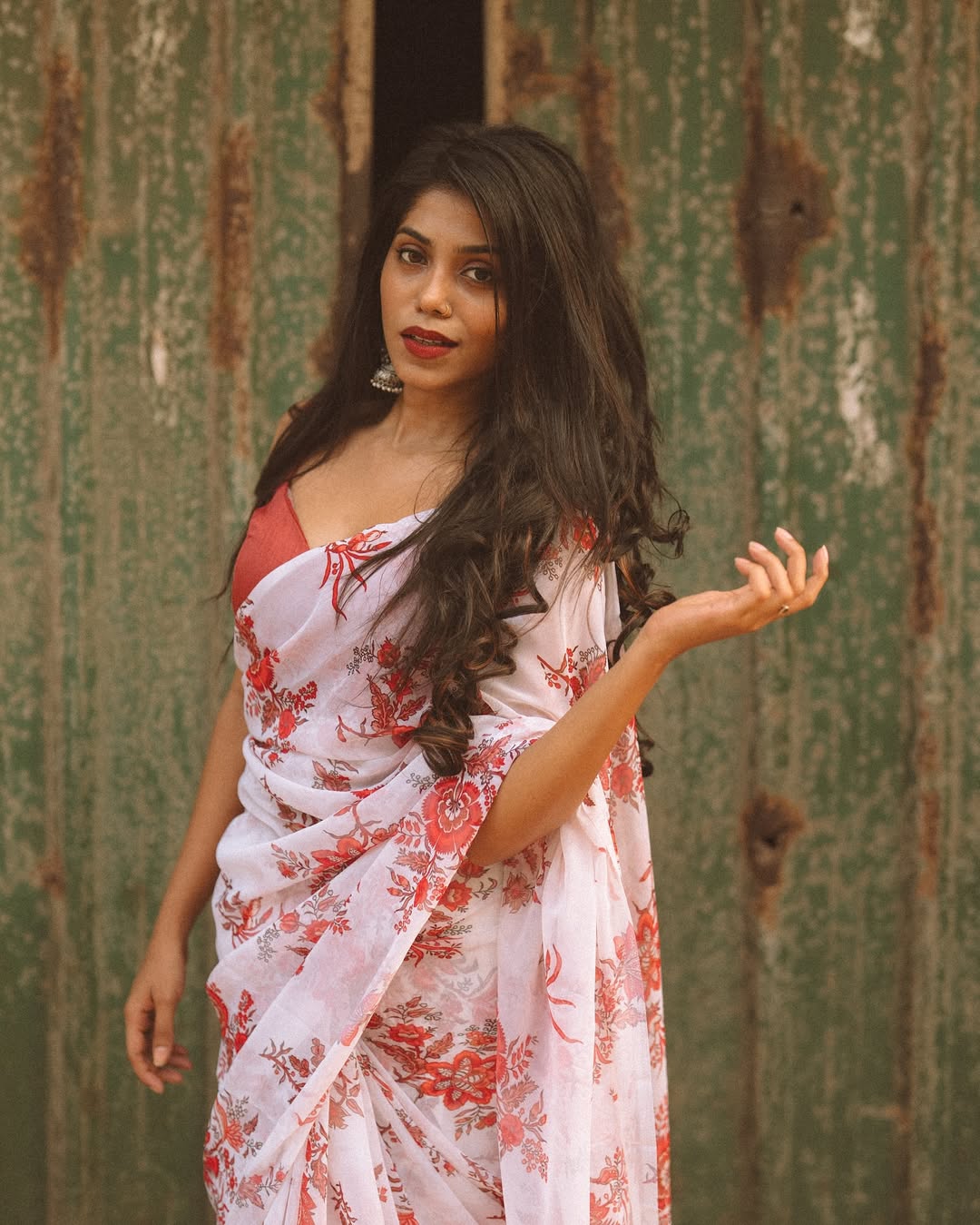 White floral Printed Ready-to-Wear Saree 416