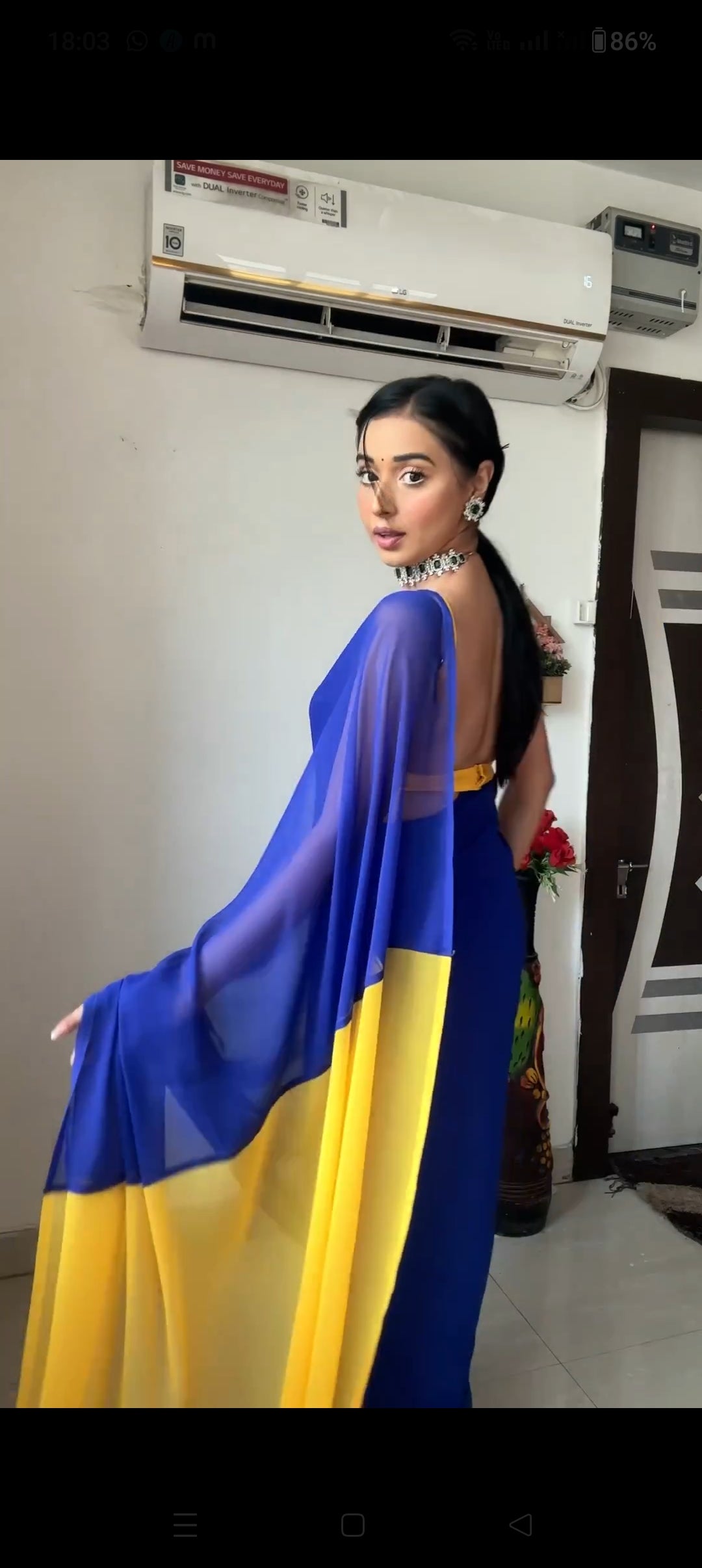 Blue and Yellow ombre georgette Ready-to-Wear Saree 160