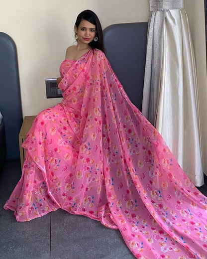 Pink Floral Printed Ready-to-Wear Saree  330