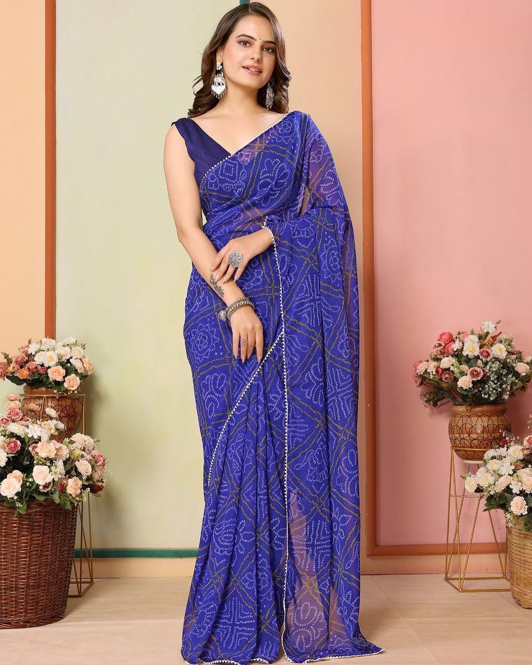 Blue Bandhani Saree Ready-to-Wear Saree 332