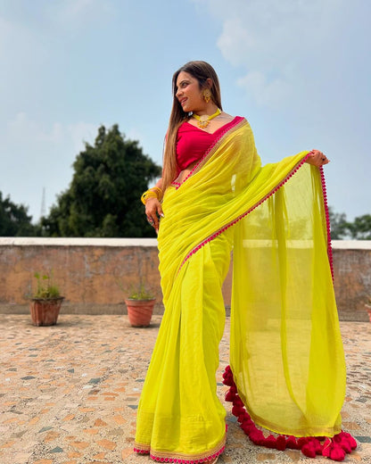 Yellow Premium Ready-to-Wear Saree 345