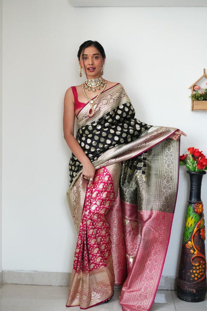Black and Red Banarsi Design Ready-to-Wear Saree 141