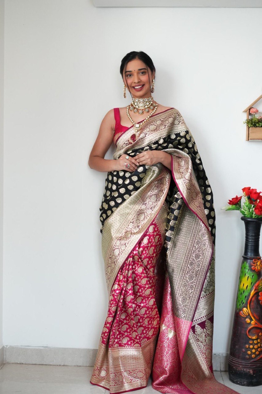 Black and Red Banarsi Design Ready-to-Wear Saree 141