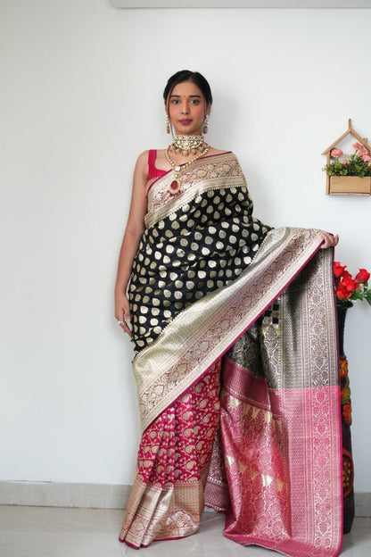 Black and Red Banarsi Design Ready-to-Wear Saree 141
