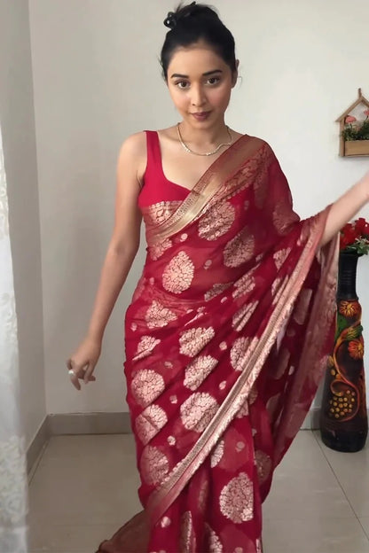 Maroon Banarsi Design Ready-to-Wear Saree 162