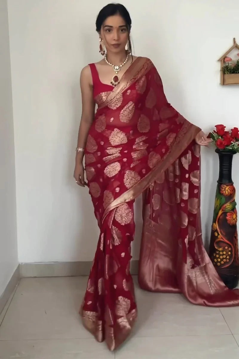 Maroon Banarsi Design Ready-to-Wear Saree 162