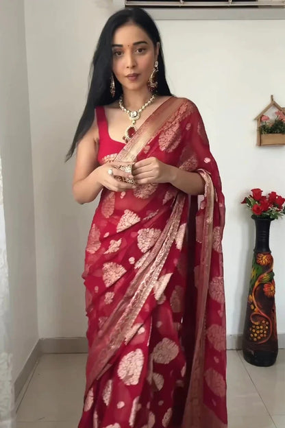 Maroon Banarsi Design Ready-to-Wear Saree 162