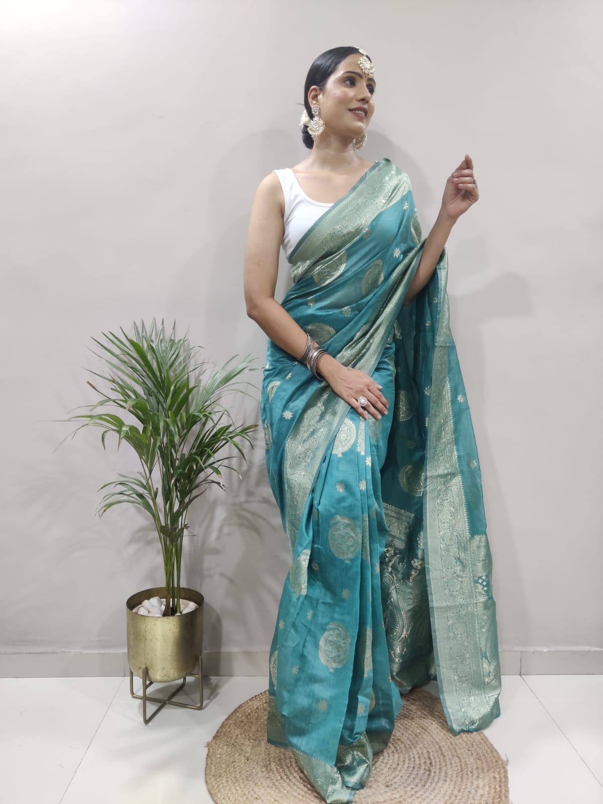 Green Banarsi Design Ready-to-Wear Saree 150