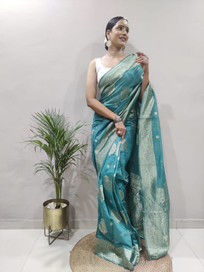 Green Banarsi Design Ready-to-Wear Saree 150