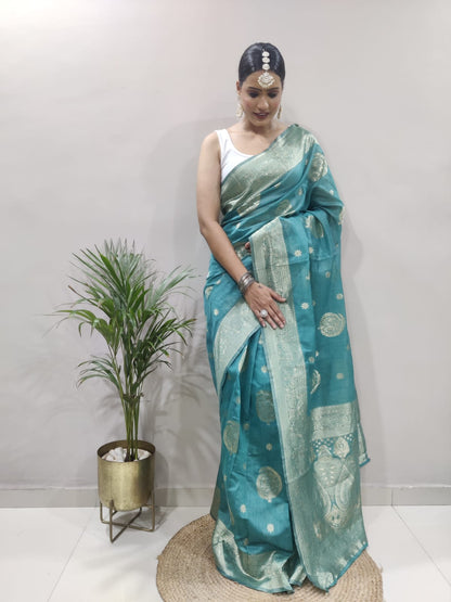 Green Banarsi Design Ready-to-Wear Saree 150