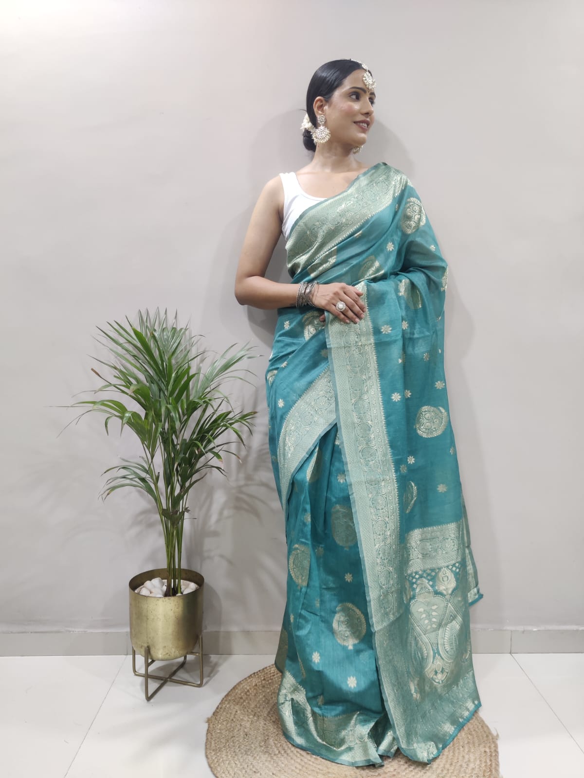 Green Banarsi Design Ready-to-Wear Saree 150