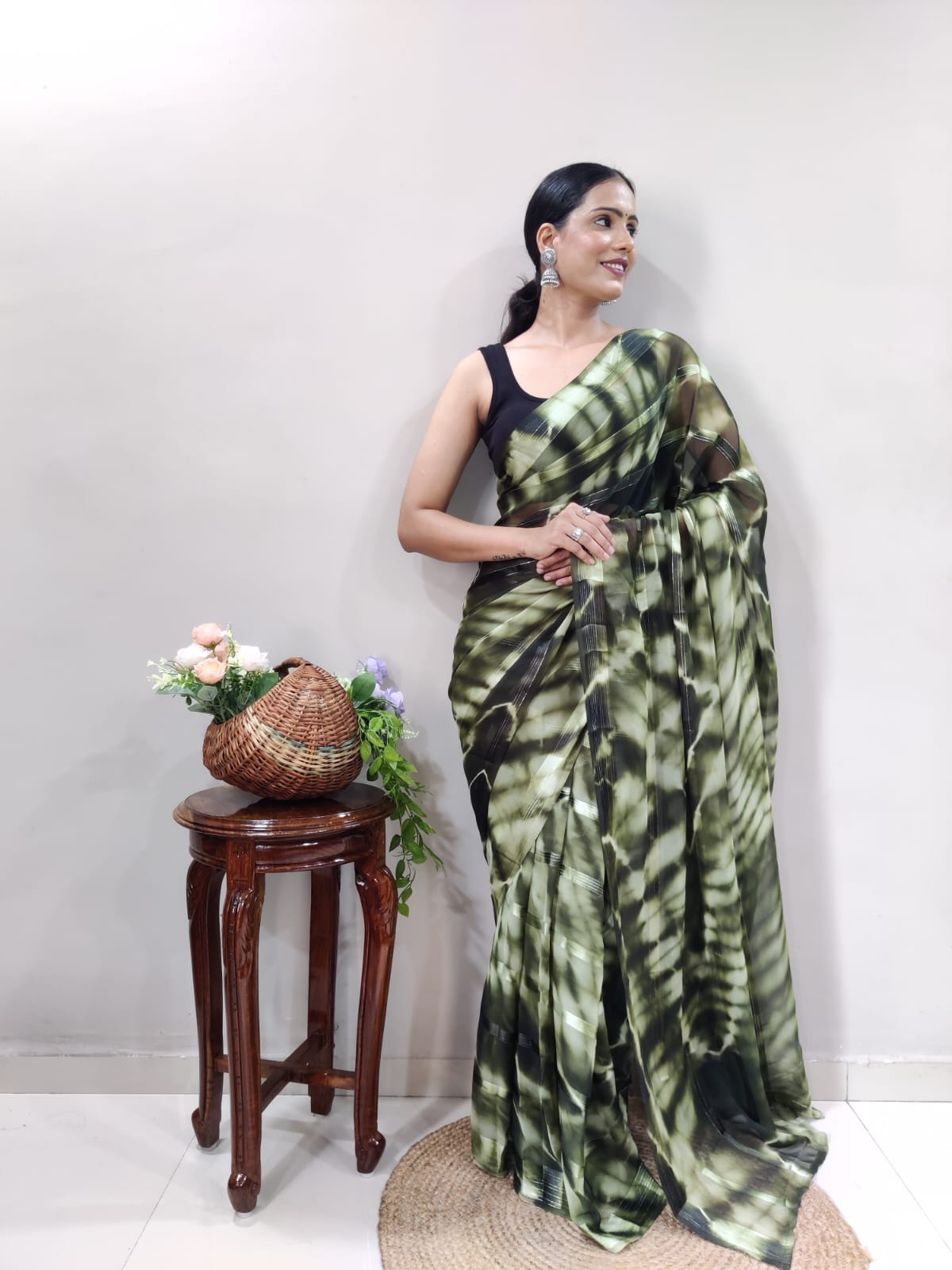 Green Printed Ready-to-Wear Saree 174