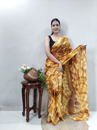 Yellow Lining Printed Ready-to-Wear Saree 174