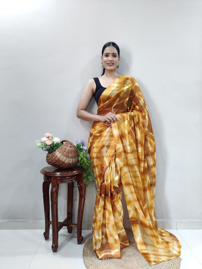 Yellow Lining Printed Ready-to-Wear Saree 174