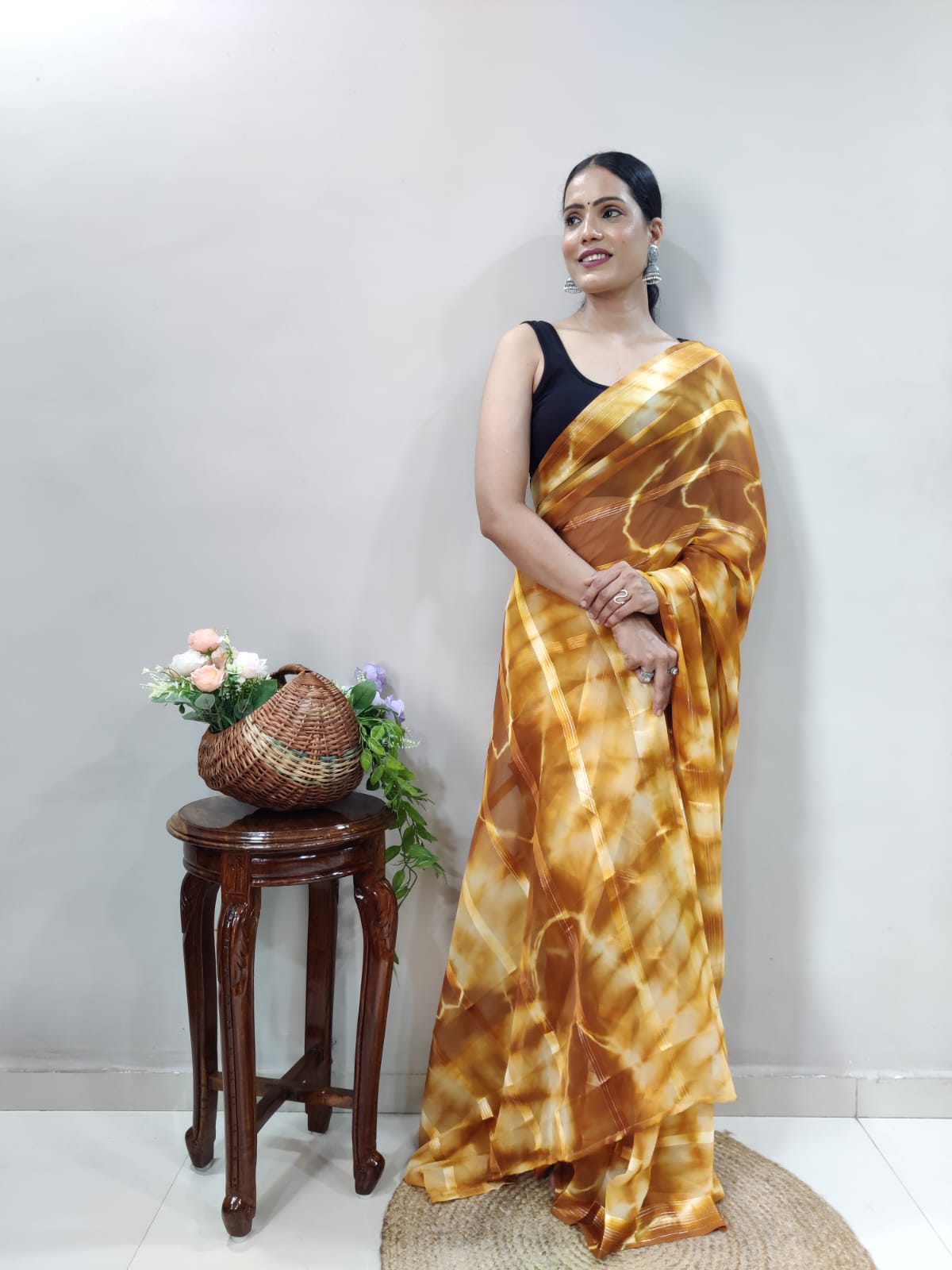 Yellow Lining Printed Ready-to-Wear Saree 174