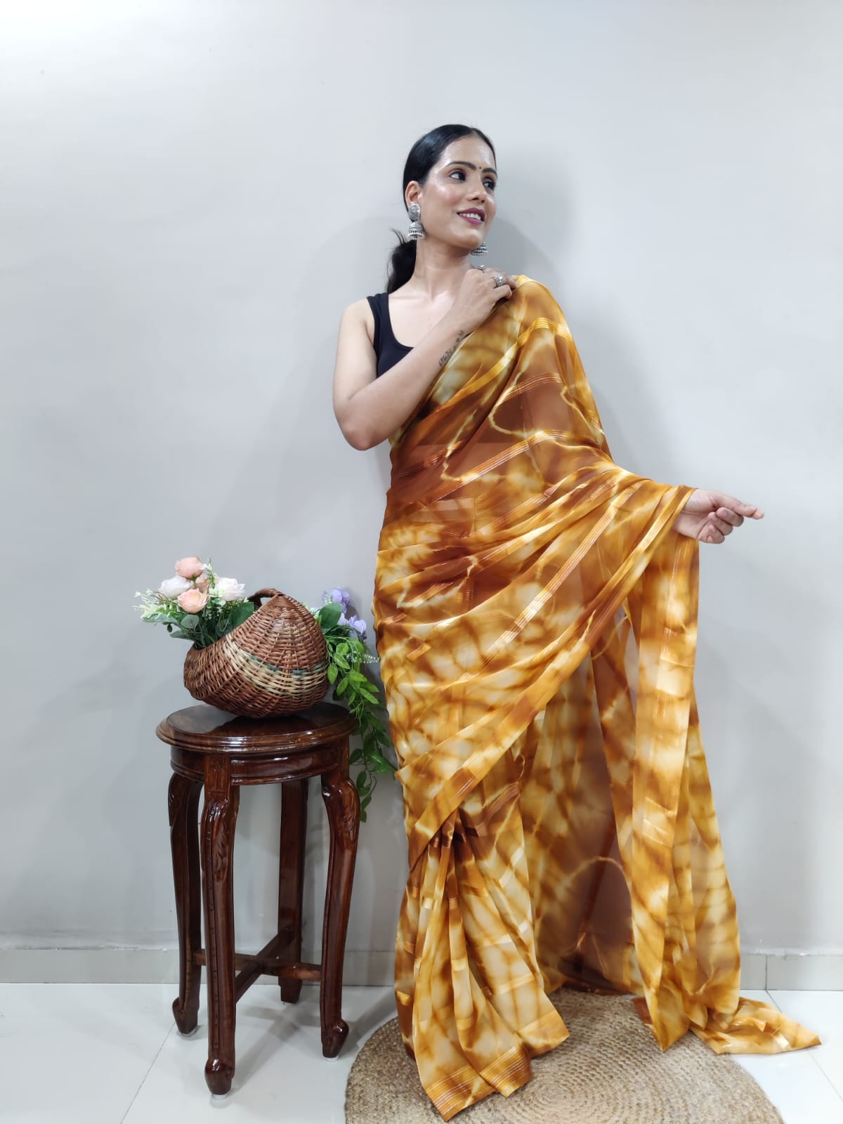 Yellow Lining Printed Ready-to-Wear Saree 174