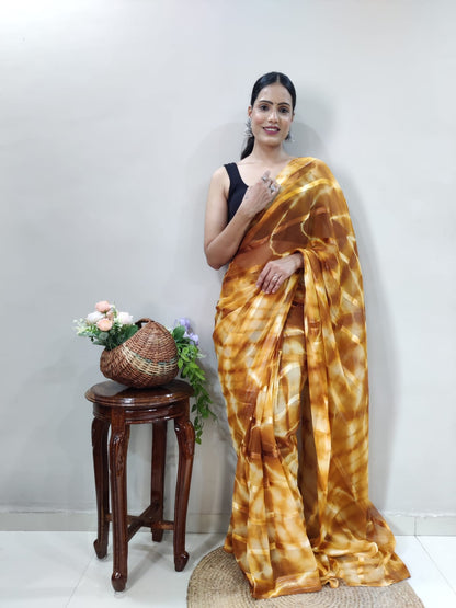 Yellow Lining Printed Ready-to-Wear Saree 174