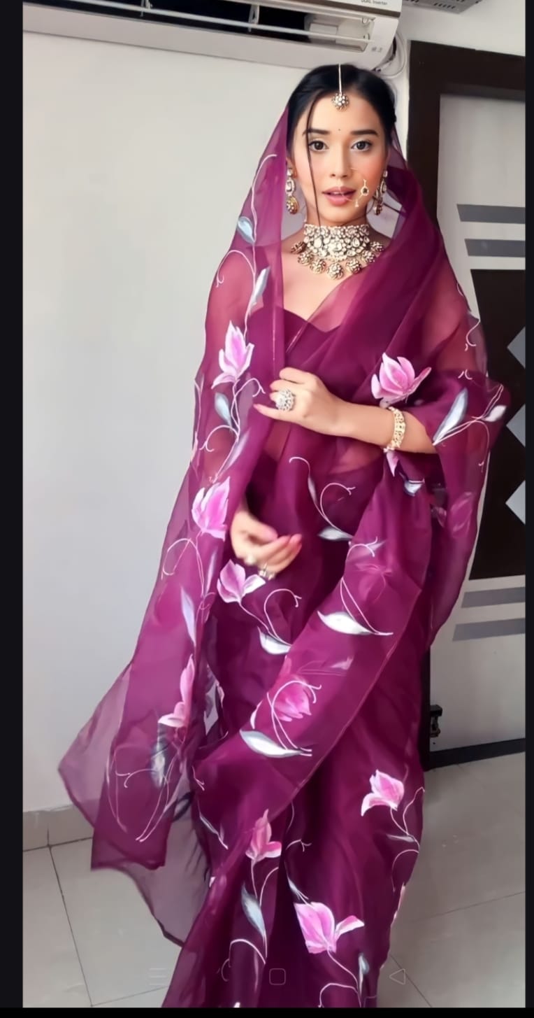 Wine floral Printed Ready-to-Wear Saree 177