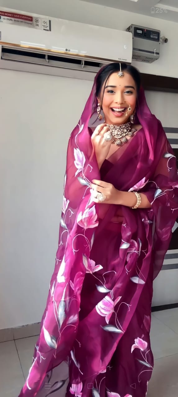 Wine floral Printed Ready-to-Wear Saree 177