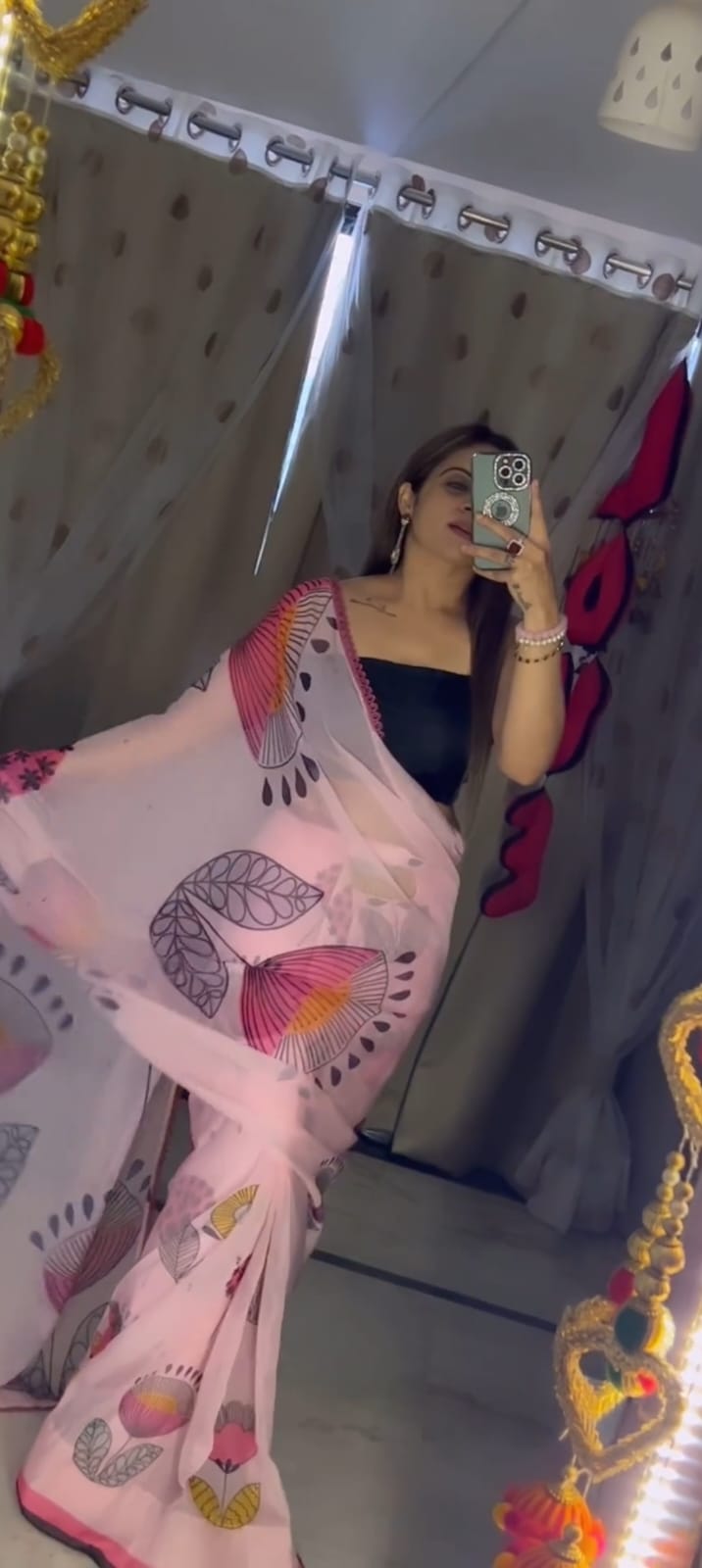 Baby Pink floral Printed Ready-to-Wear Saree 188