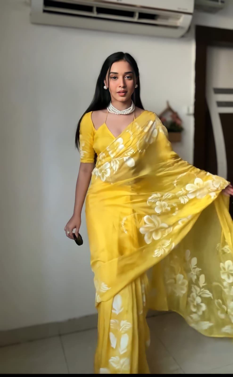 Yellow floral Printed Ready-to-Wear Saree 201