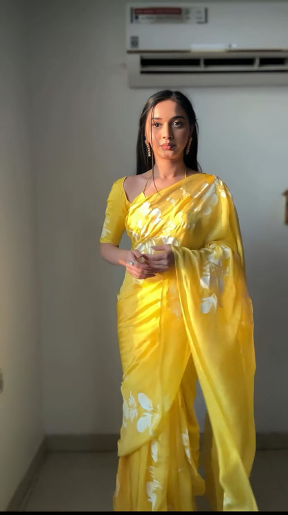 Yellow floral Printed Ready-to-Wear Saree 201