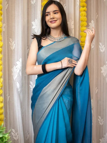 Blue elegant finish Ready-to-Wear Saree 207