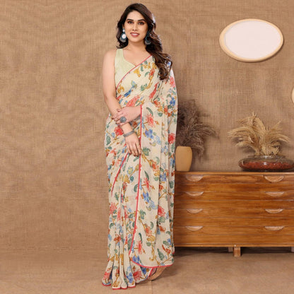 Beige floral Printed Ready-to-Wear Saree 211