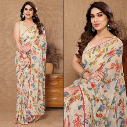 Beige floral Printed Ready-to-Wear Saree 211