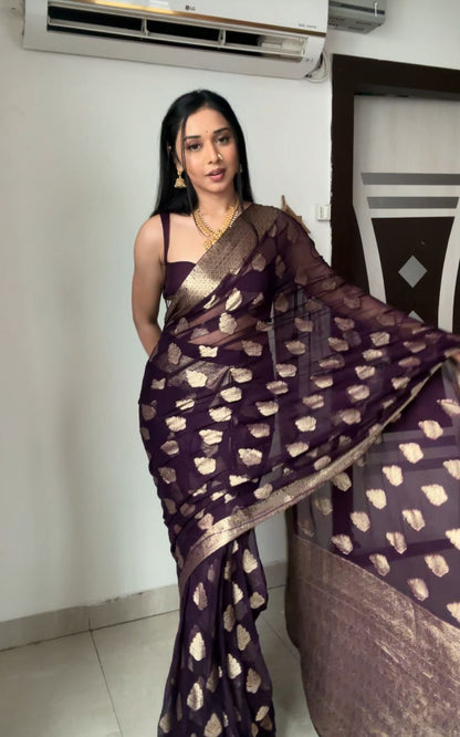 Maroon Banarsi Design Ready-to-Wear Saree 238