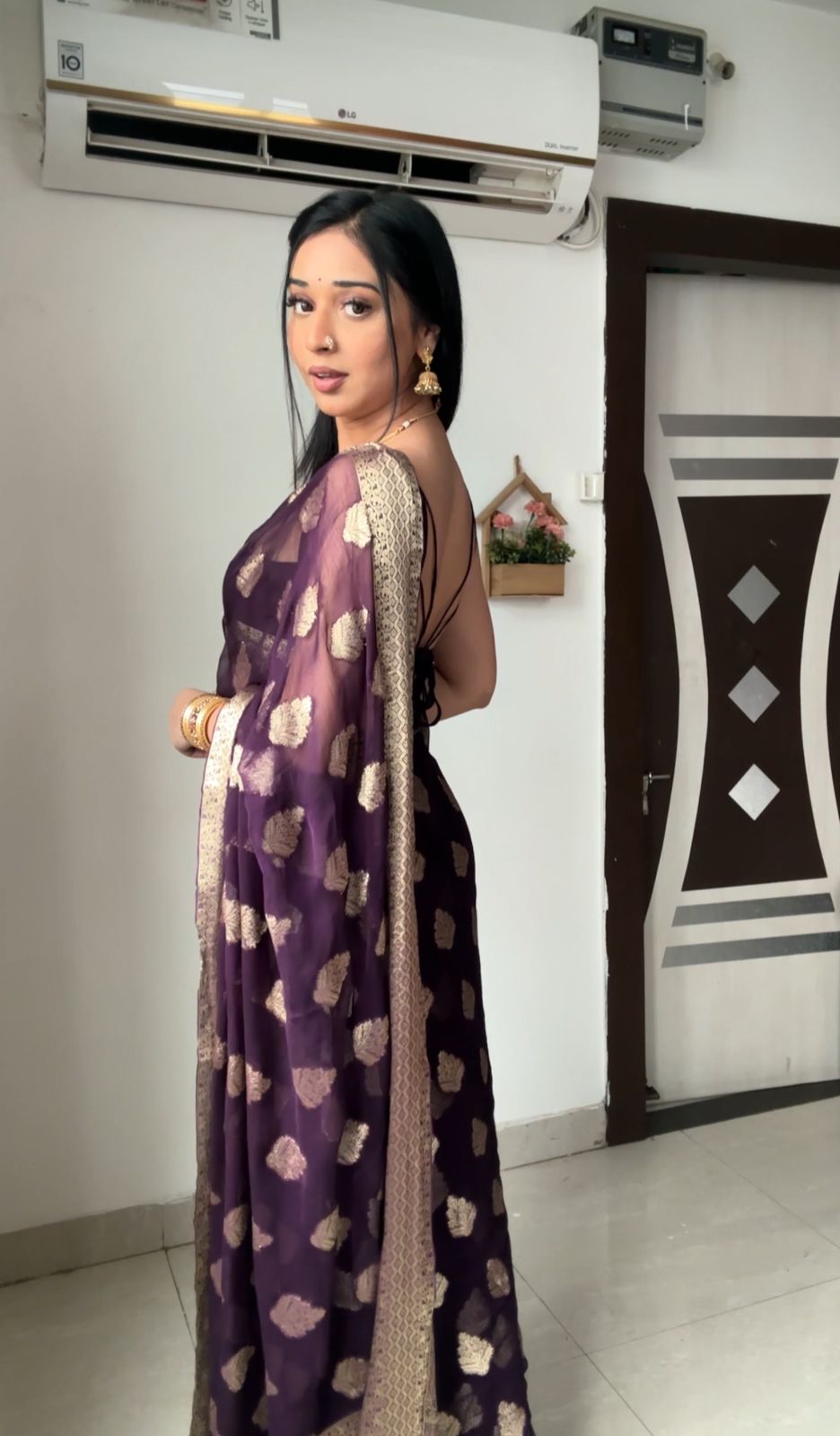 Maroon Banarsi Design Ready-to-Wear Saree 238